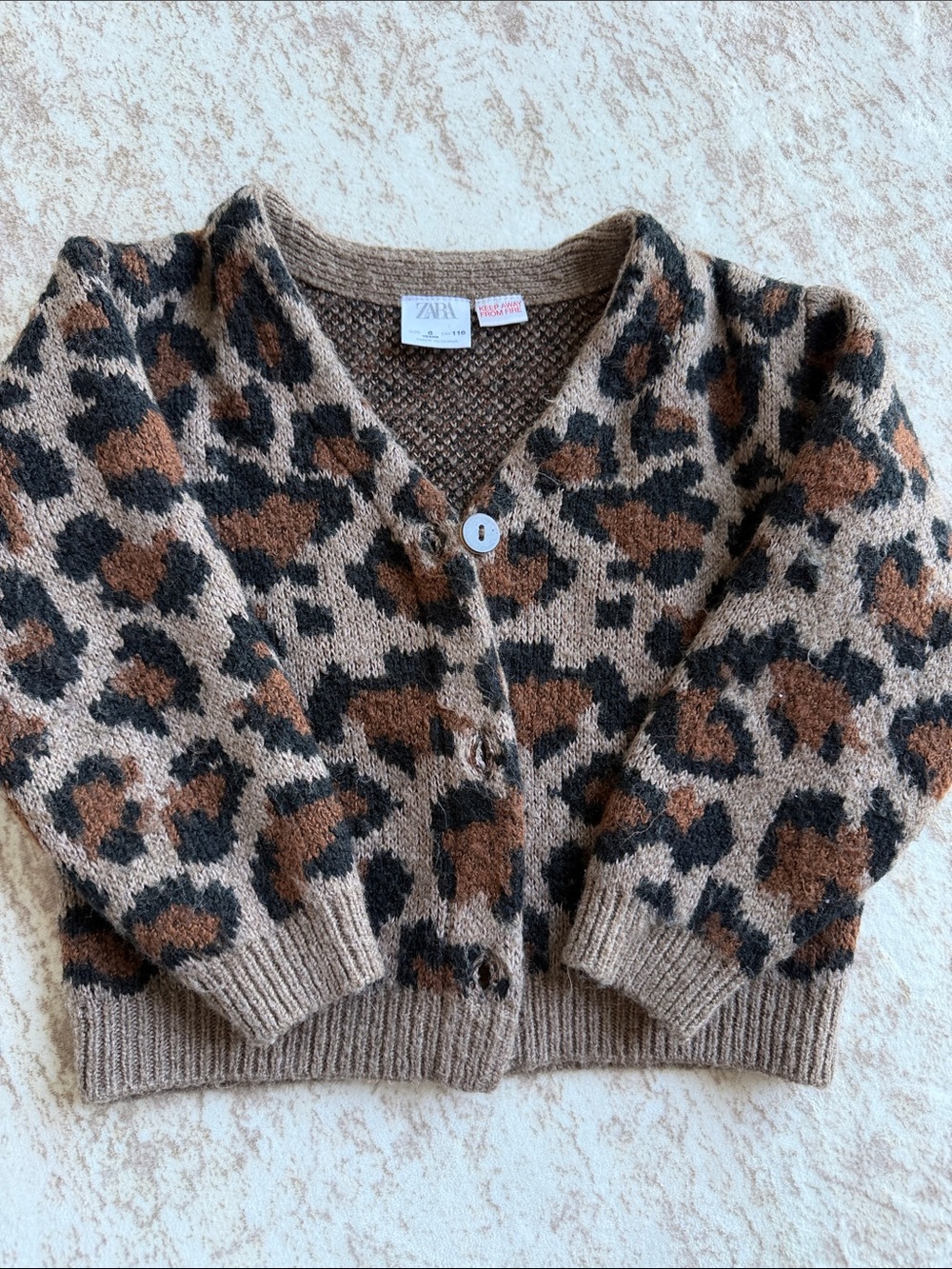 Zara Leopard-Pattern Knit Cardigan in Brown & Black